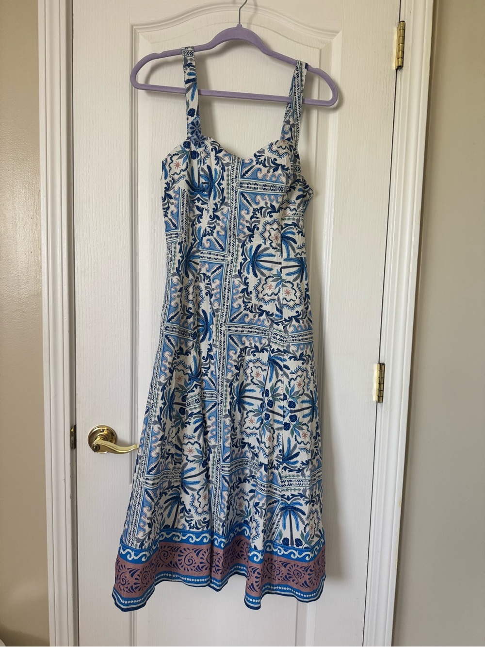 Avec Les Filles Blue Floral Mediterranean Print Fit & Flare Dress NWT Size 8